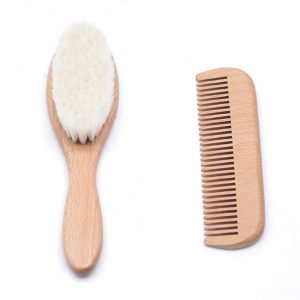 Ensemble brosse et peigne en bois pour bébé – Brosse en poils de chameau
