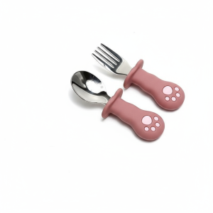 Set Couverts Bébé – Cuillère et Fourchette avec Manche Ergonomique Patte de Chat