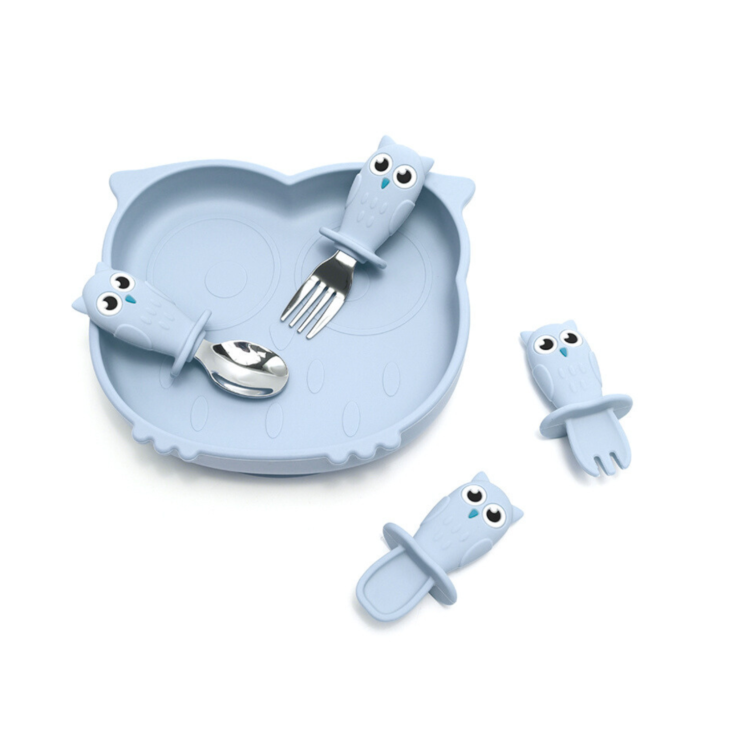 Assiette + Couverts en Silicone Bébé Hibou