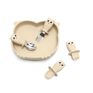 Assiette + Couverts en Silicone Bébé Hibou